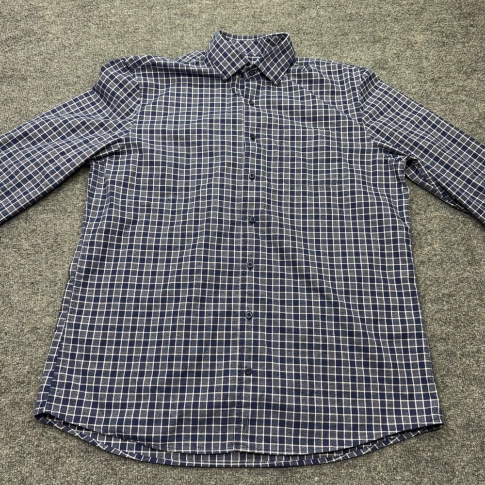 Johnnie-O Mens Navy‎ White Windowpane Check Cotton Button Down Shirt Large - Picture 2 of 8